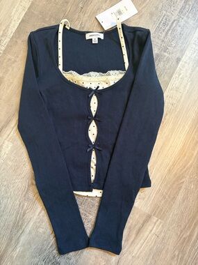 Stitch & Pine Navy & Cream Polka Dot Layered Cardigan Size XS One Piece.
